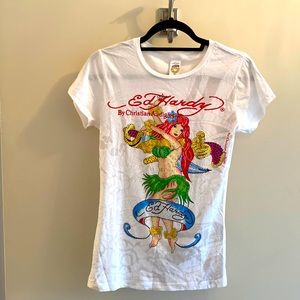 Ed Hardy hula girl with rhinestones t shirt Size L